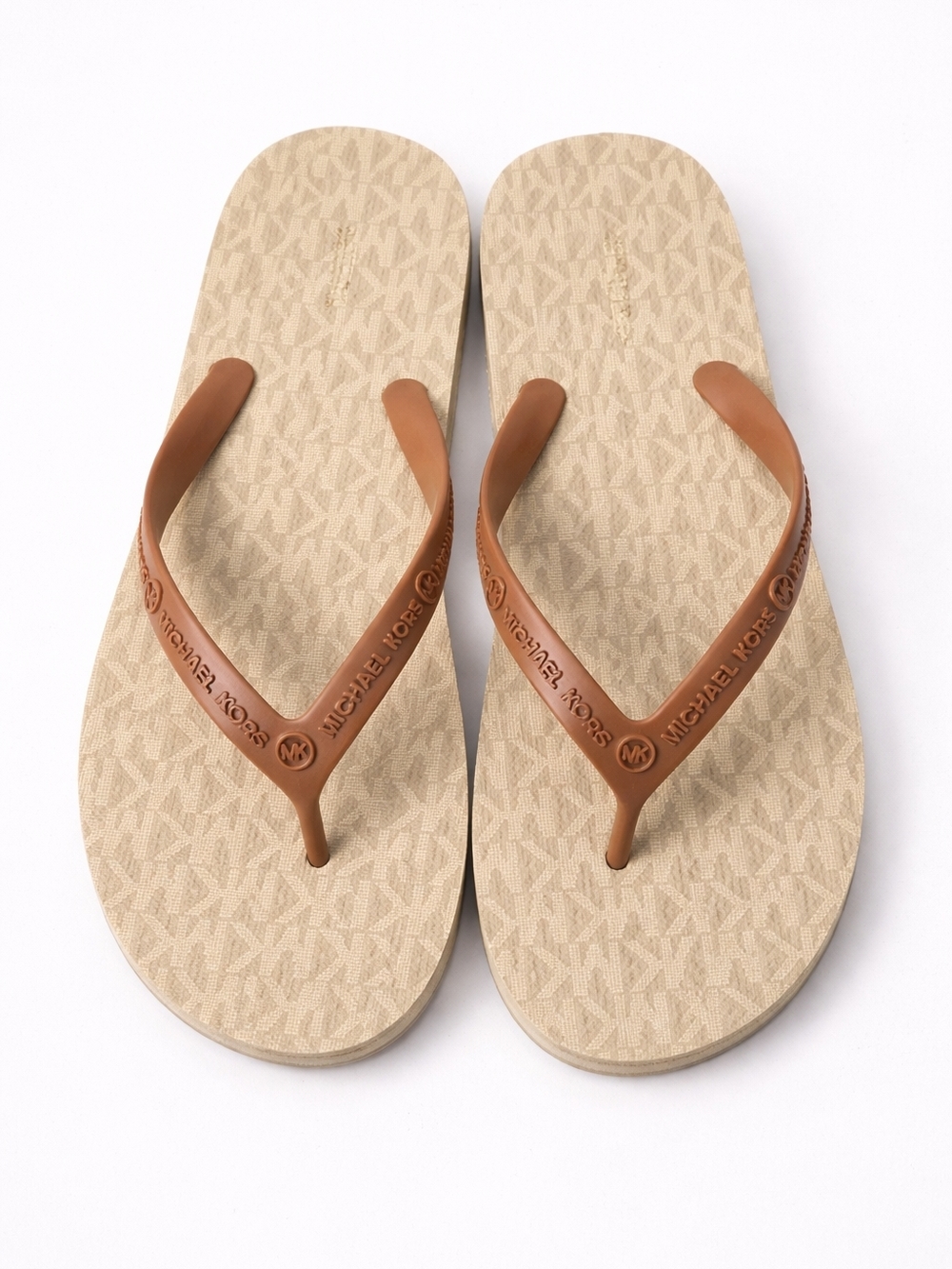 🆕️Michael Kors MK Flip Flops Sandals Brown Beige Monogram Logo Thong Women Sz 8